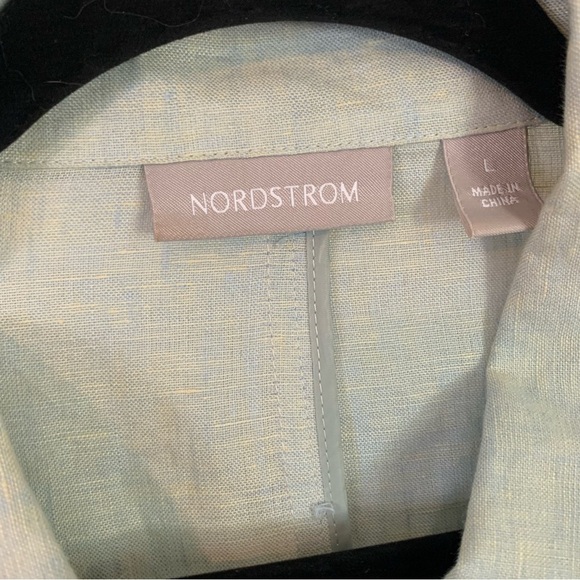 Nordstrom Long Sleeve Light Green Linen Button Down Blouse, size L - Picture 2 of 8